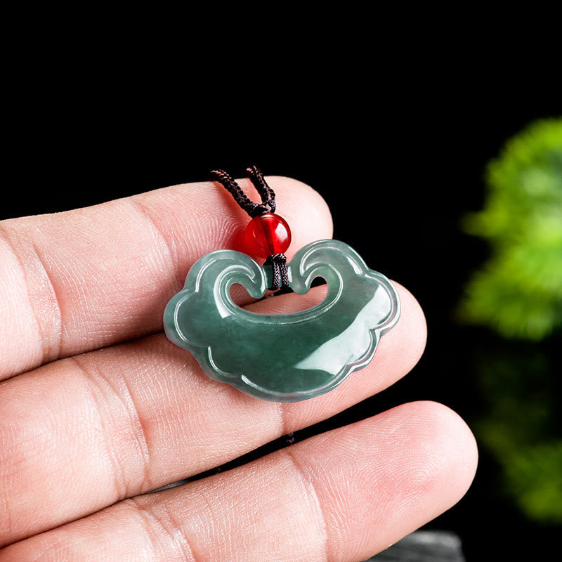 Buddha Stones天然グリーン翡翠 中国ロックチャーム 幸運ネックレスペンダント