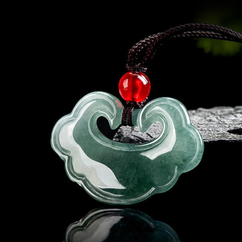 Buddha Stones天然グリーン翡翠 中国ロックチャーム 幸運ネックレスペンダント