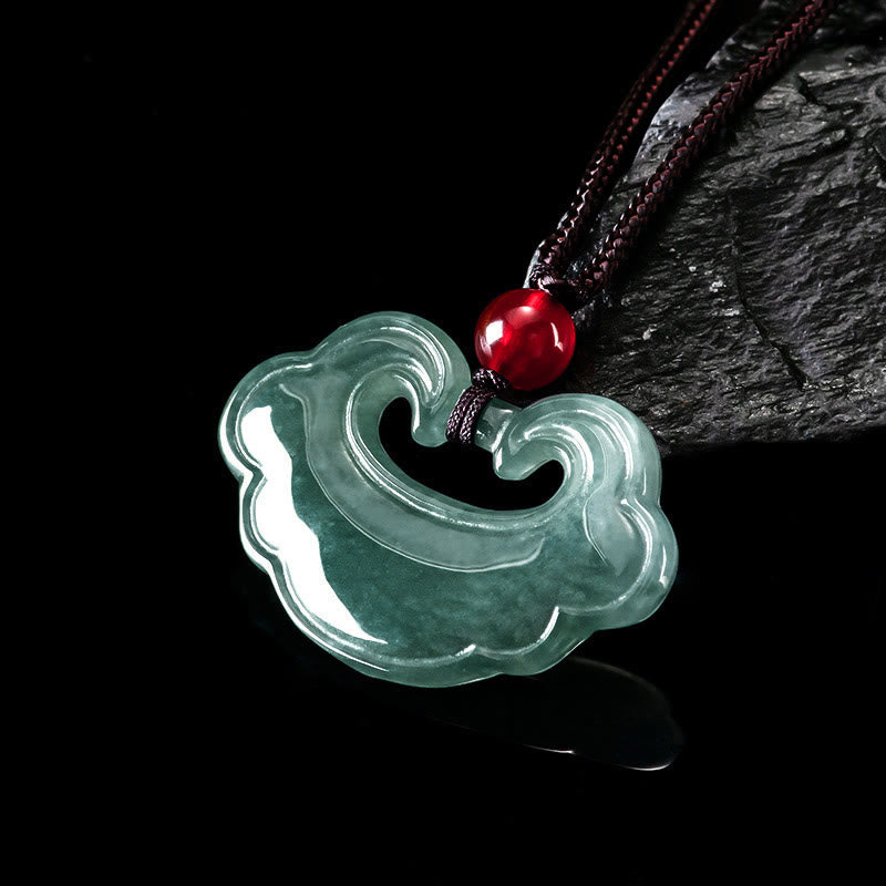 Buddha Stones天然グリーン翡翠 中国ロックチャーム 幸運ネックレスペンダント