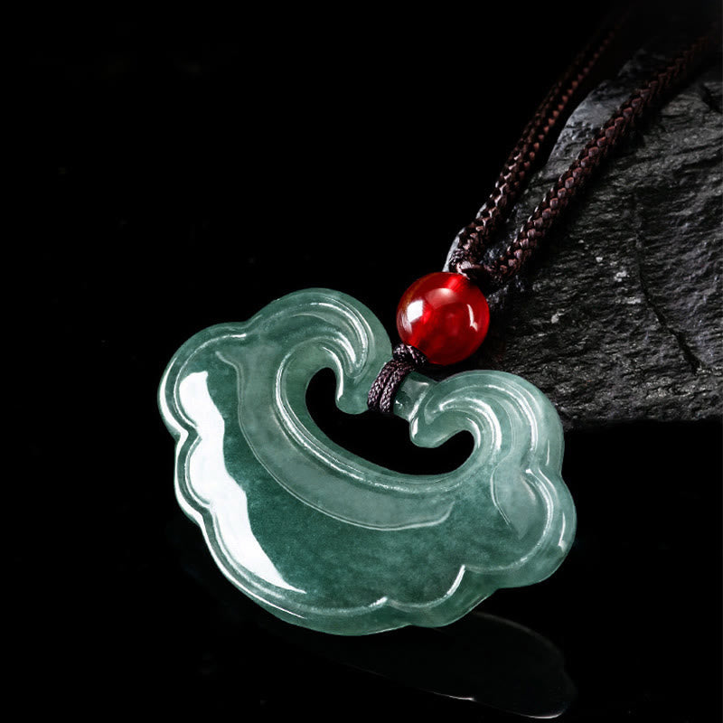 Buddha Stones天然グリーン翡翠 中国ロックチャーム 幸運ネックレスペンダント