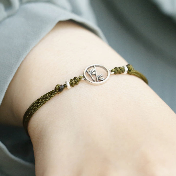 Buddha Stones925スターリングシルバー 竹製幸運紐ブレスレット