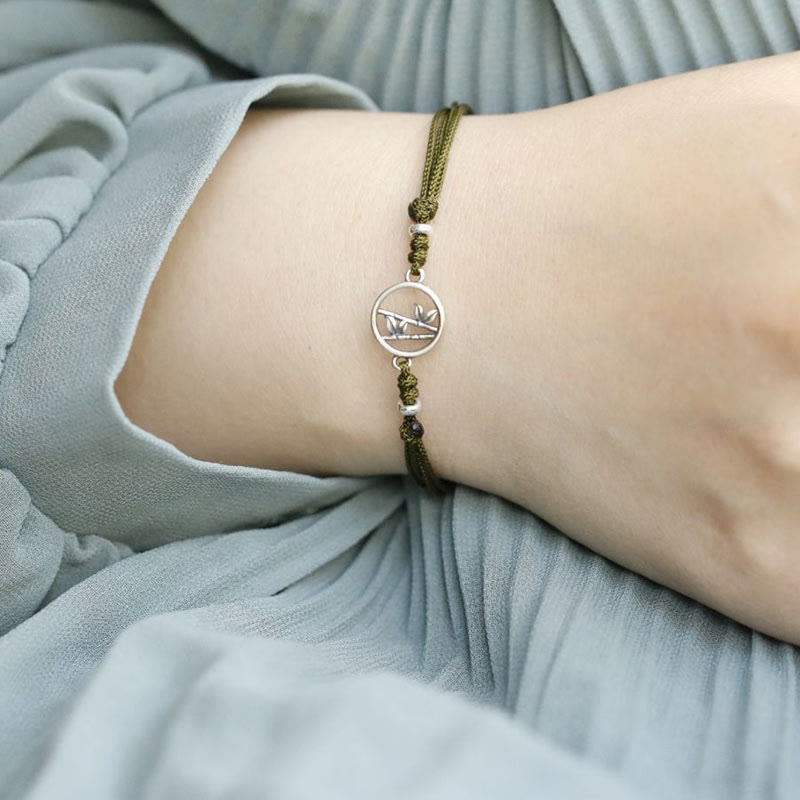 Buddha Stones925スターリングシルバー 竹製幸運紐ブレスレット