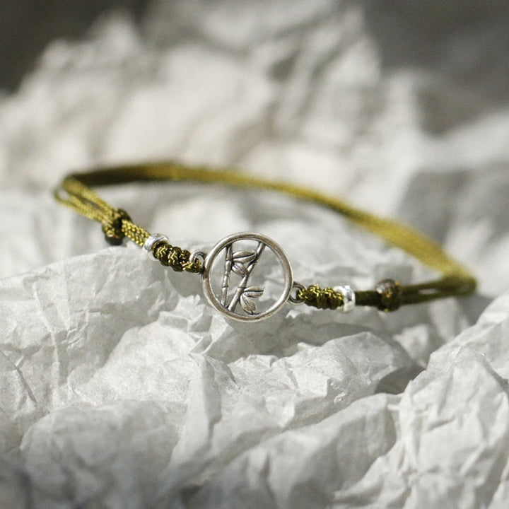 Buddha Stones925スターリングシルバー 竹製幸運紐ブレスレット