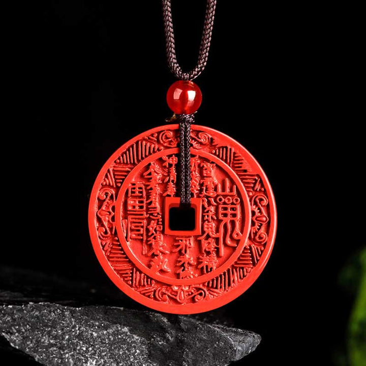 Buddha Stones天然辰砂 山の幽霊 お金を使う 八卦デザイン 祝福ネックレスペンダント
