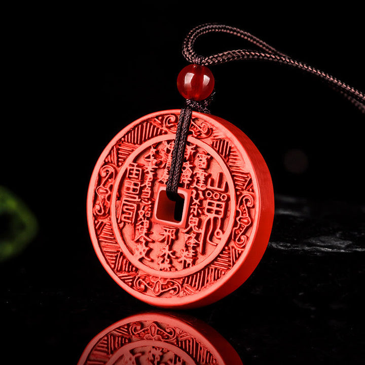 Buddha Stones天然辰砂 山の幽霊 お金を使う 八卦デザイン 祝福ネックレスペンダント