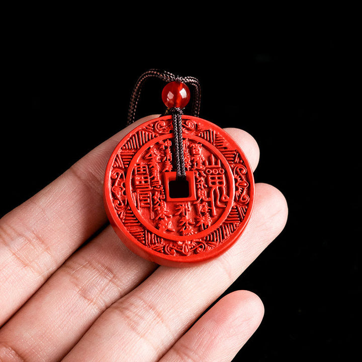 Buddha Stones天然辰砂 山の幽霊 お金を使う 八卦デザイン 祝福ネックレスペンダント
