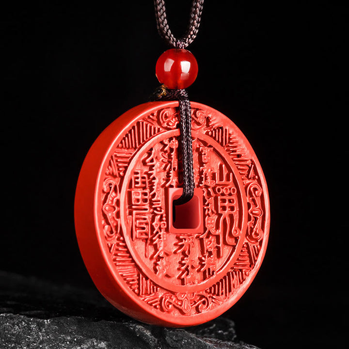 Buddha Stones天然辰砂 山の幽霊 お金を使う 八卦デザイン 祝福ネックレスペンダント