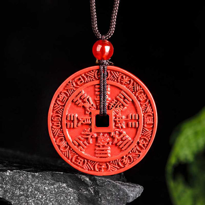 Buddha Stones天然辰砂 山の幽霊 お金を使う 八卦デザイン 祝福ネックレスペンダント