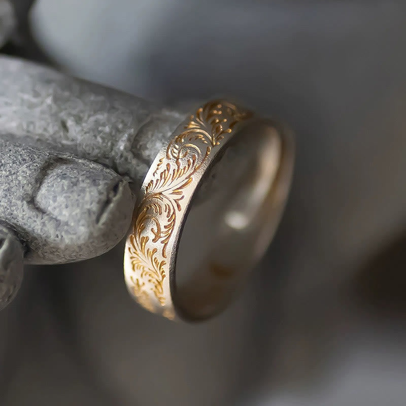 仏陀石 999 スターリングシルバー 金彩 喜びの花模様 平安の般若心経リング