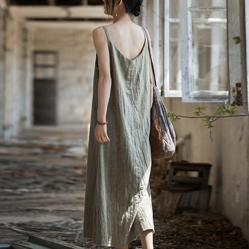 Buddha Stonesのサマースパゲッティストラップハンドメイドタイダイリネンミディキャミワンピース - image 19