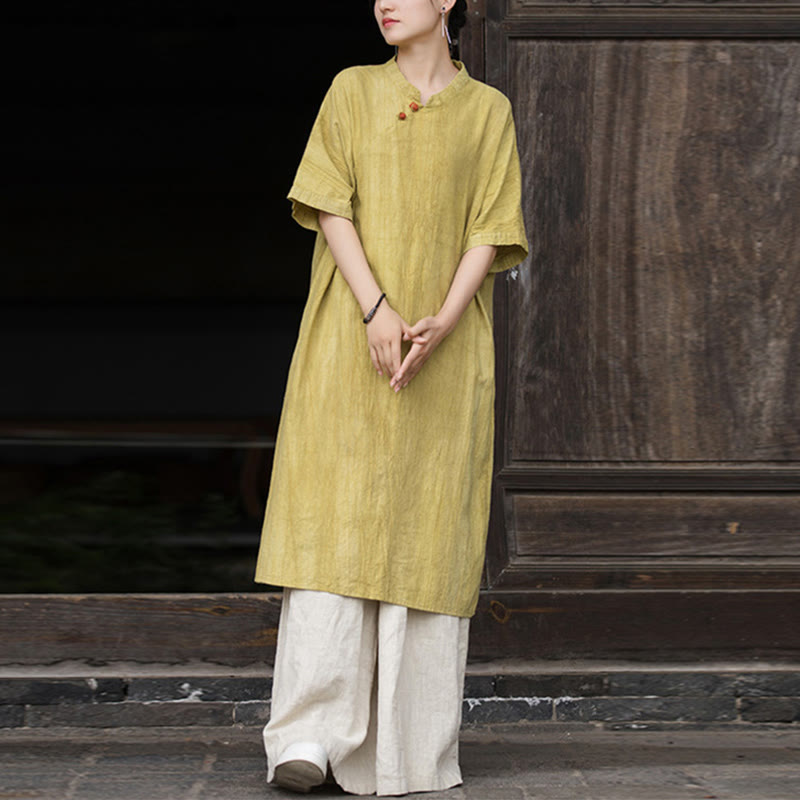 Buddha Stonesハンドメイド タイダイ ラミー リネン ミディドレス ワイドレッグ パンツ ポケット付き - image 6