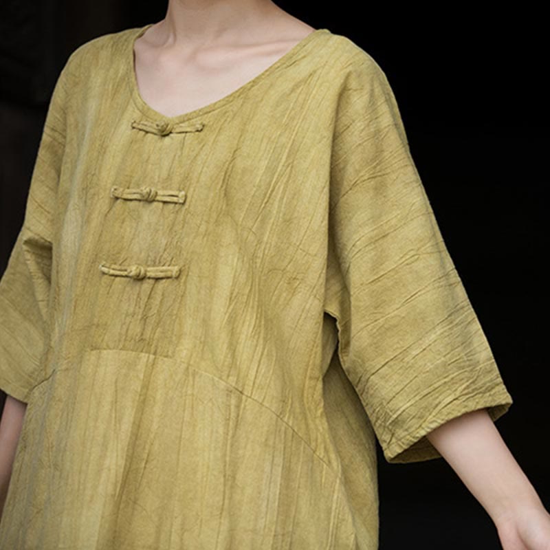 Buddha Stonesハンドメイド タイダイ ラミー リネン フロッグボタン ミディドレス ワイドレッグパンツ ポケット付き - image 29