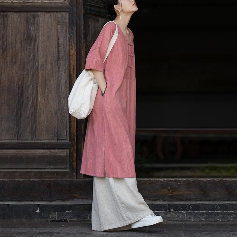 Buddha Stonesハンドメイド タイダイ ラミー リネン フロッグボタン ミディドレス ワイドレッグパンツ ポケット付き - image 15