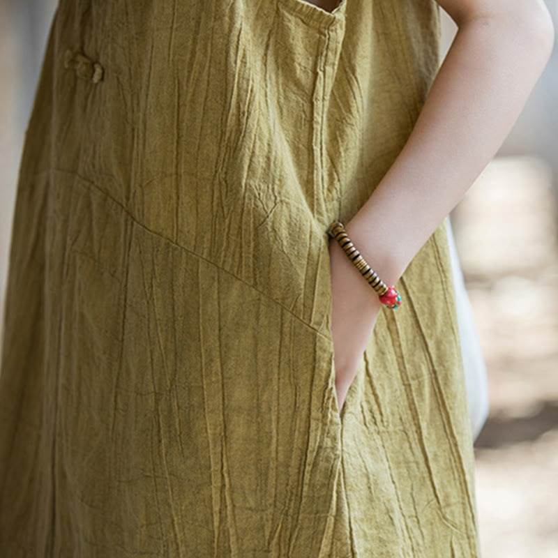 Buddha Stonesフロッグボタン ノースリーブ キャミソール ミディドレス ラミーリネン ワイドレッグパンツ ポケット付き - image 9