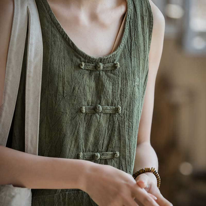 Buddha Stonesフロッグボタン ノースリーブ キャミソール ミディドレス ラミーリネン ワイドレッグパンツ ポケット付き - image 24