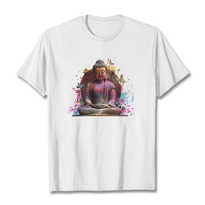 Buddha Stones、蝶、瞑想、仏陀のTシャツ - 白 - 2XL - image 3