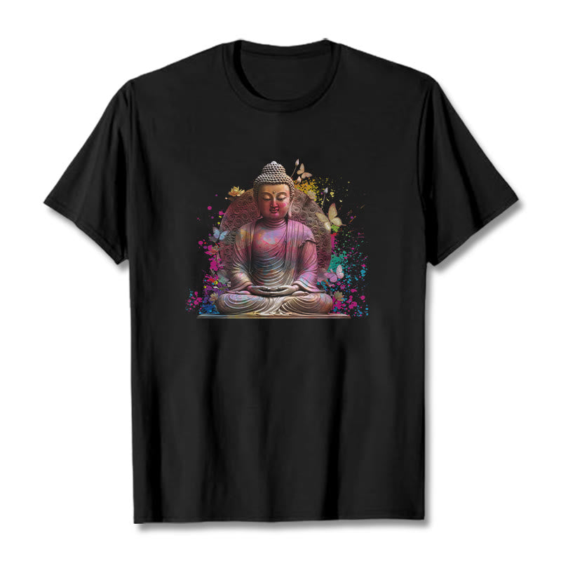 Buddha Stones、蝶、瞑想、仏陀のTシャツ - 黒 - 2XL - image 6