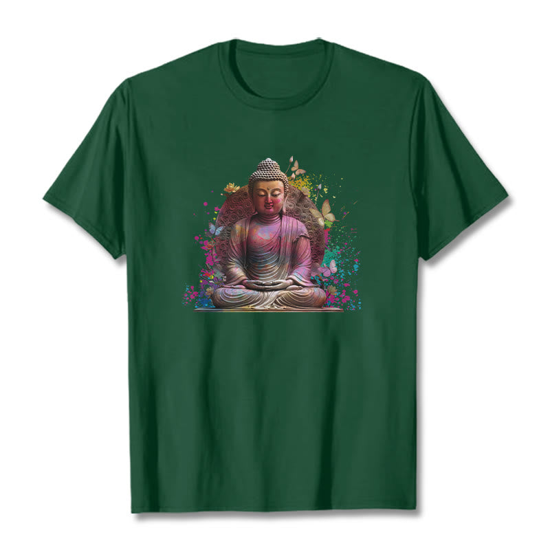 Buddha Stones、蝶、瞑想、仏陀のTシャツ - フォレストグリーン - 2XL - image 10