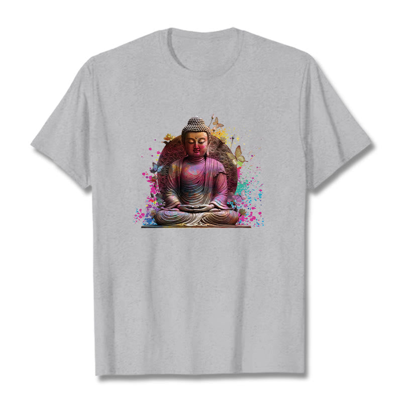 Buddha Stones、蝶、瞑想、仏陀のTシャツ - ライトグレー - 2XL - image 19