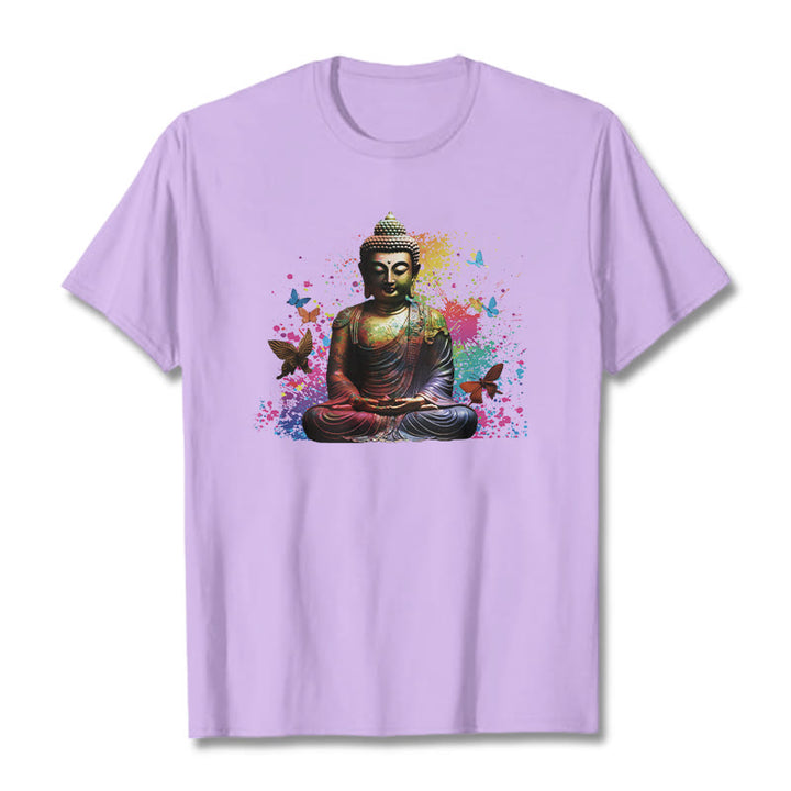 Buddha Stones、カラフルな蝶が飛んでいる瞑想仏陀Tシ​​ャツ - 梅 - 2XL - image 15