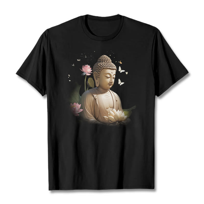 Buddha Stones、蓮、蝶、瞑想、仏陀のTシャツ - 黒 - 2XL - image 3