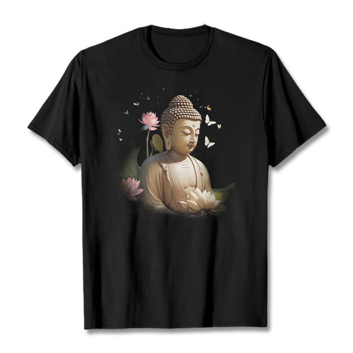 Buddha Stones、蓮、蝶、瞑想、仏陀のTシャツ - 黒 - 2XL - image 3