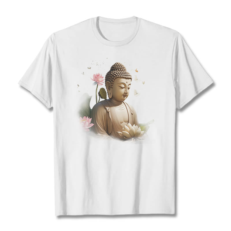 Buddha Stones、蓮、蝶、瞑想、仏陀のTシャツ - 白 - 2XL - image 0