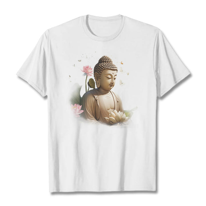 Buddha Stones、蓮、蝶、瞑想、仏陀のTシャツ - 白 - 2XL - image 1