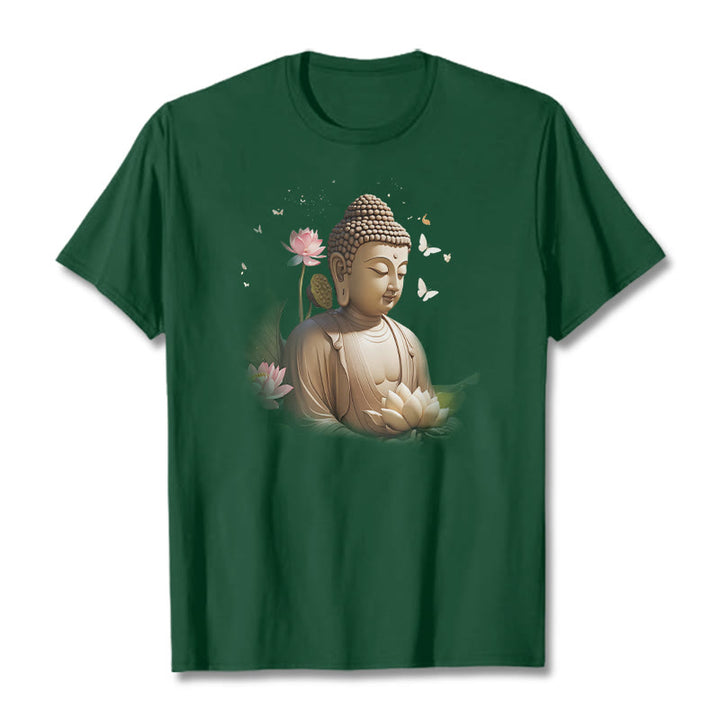 Buddha Stones、蓮、蝶、瞑想、仏陀のTシャツ - フォレストグリーン - 2XL - image 9