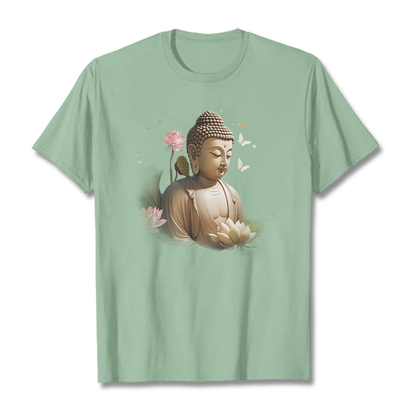 Buddha Stones、蓮、蝶、瞑想、仏陀のTシャツ - 淡い緑色 - 2XL - image 13