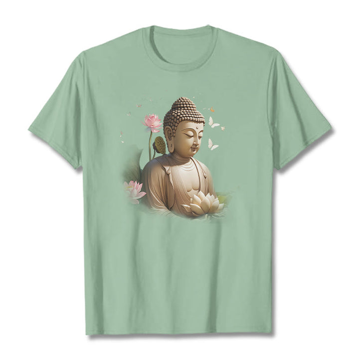 Buddha Stones、蓮、蝶、瞑想、仏陀のTシャツ - 淡い緑色 - 2XL - image 13