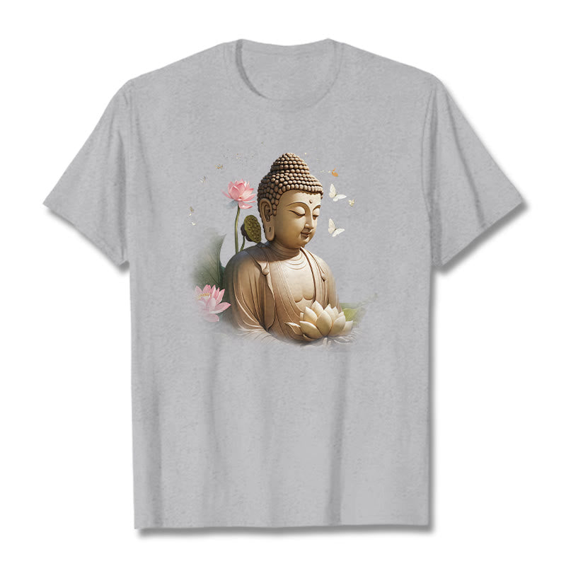 Buddha Stones、蓮、蝶、瞑想、仏陀のTシャツ - ライトグレー - 2XL - image 18