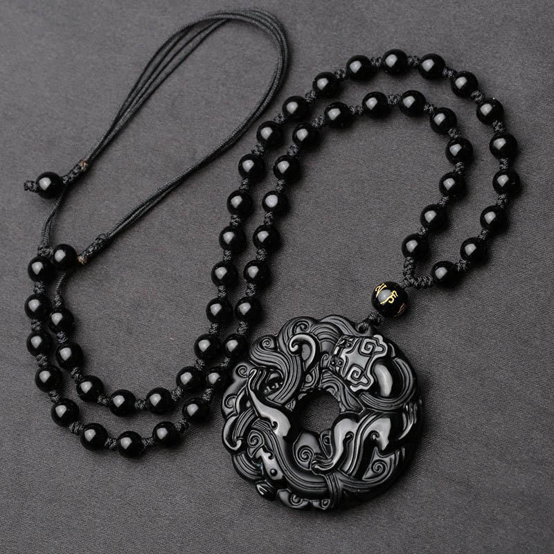 Buddha Stones天然黒曜石平和のお守りチャームPiXiu浄化 ネックレス ペンダント - image 3