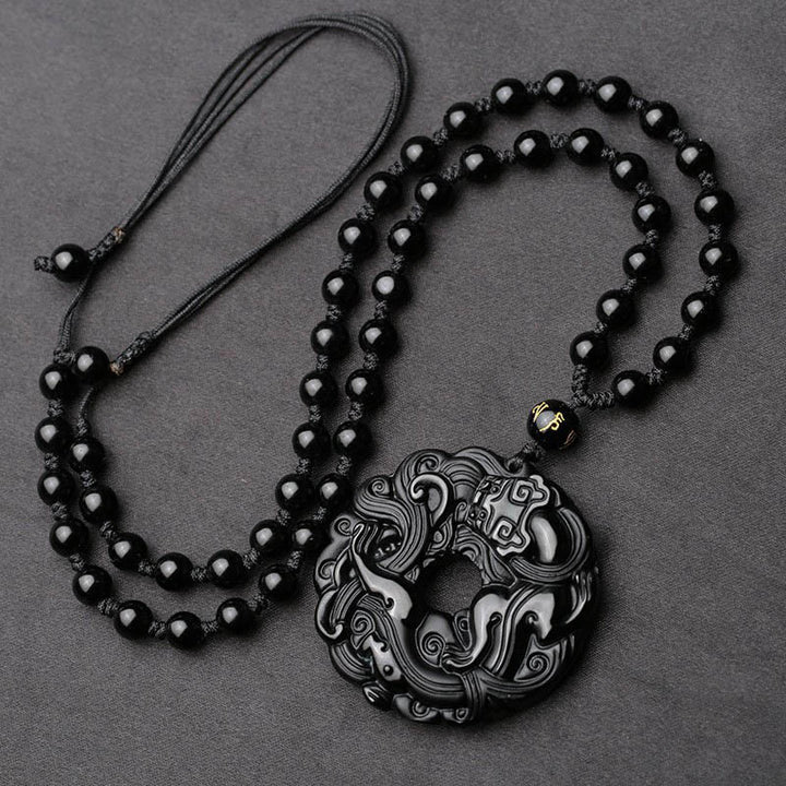 Buddha Stones天然黒曜石平和のお守りチャームPiXiu浄化 ネックレス ペンダント - image 3