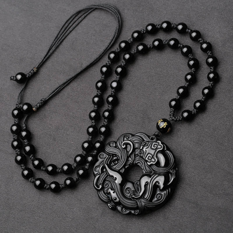 Buddha Stones天然黒曜石平和のお守りチャームPiXiu浄化 ネックレス ペンダント - image 4