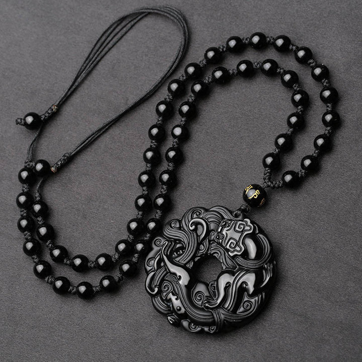 Buddha Stones天然黒曜石平和のお守りチャームPiXiu浄化 ネックレス ペンダント - image 4
