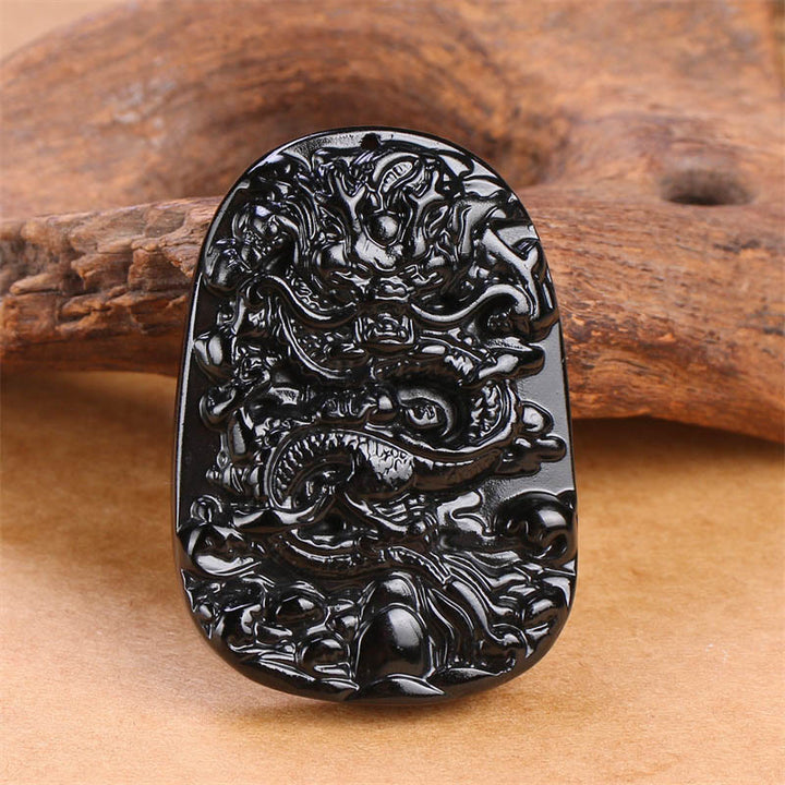 Buddha Stones黒曜石 龍彫り 幸運 守護 ネックレス ペンダント - image 2