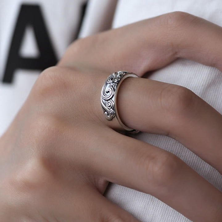 Buddha Stones999 スターリングシルバー 縁起の良い雲の彫刻入り 祝福の調節可能なリング - image 9