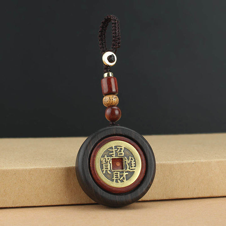 Buddha Stones銅貨 富を引き寄せる 黒檀 紫檀 幸運のキーホルダー 装飾