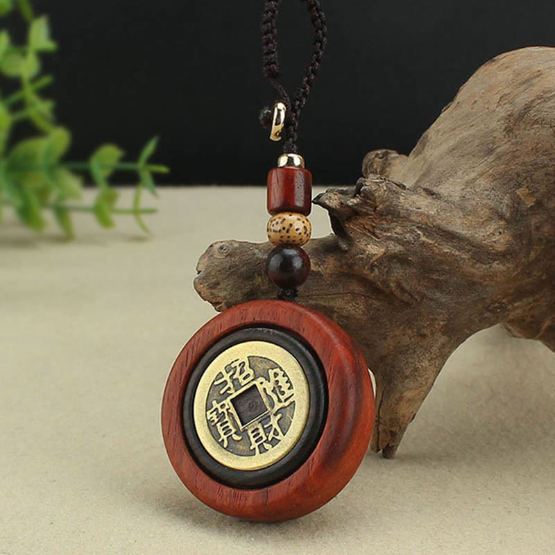 Buddha Stones銅貨 富を引き寄せる 黒檀 紫檀 幸運のキーホルダー 装飾