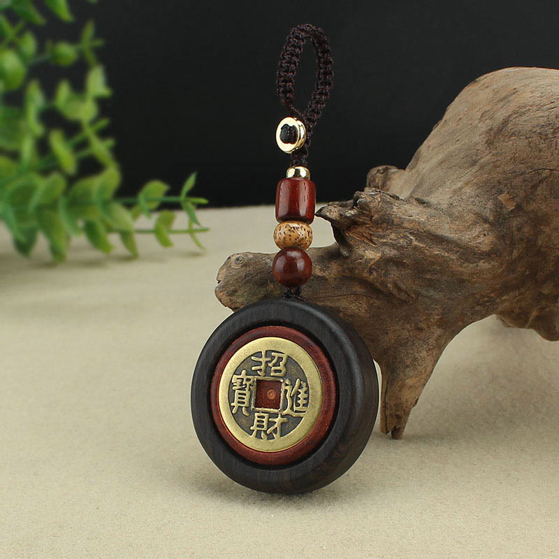 Buddha Stones銅貨 富を引き寄せる 黒檀 紫檀 幸運のキーホルダー 装飾