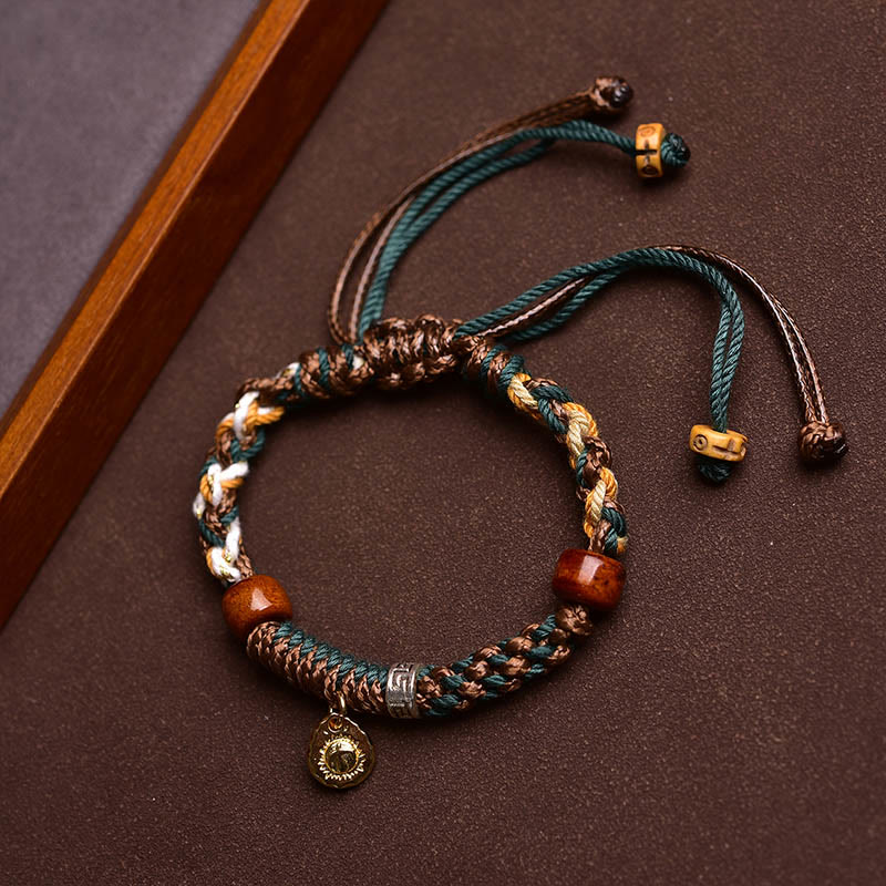 Buddha Stones チベット天然骨（ラクダ・ヤク） 幸運のお守りロープブレスレット