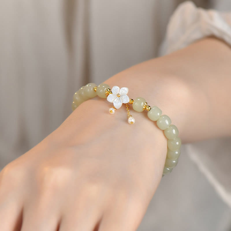 Buddha Stones 925スターリングシルバー天然和田翡翠幸運の花ブレスレット