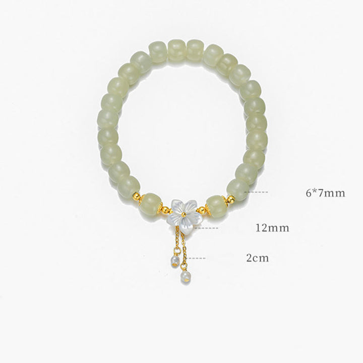 Buddha Stones 925スターリングシルバー天然和田翡翠幸運の花ブレスレット