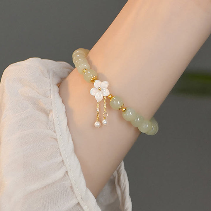 Buddha Stones 925スターリングシルバー天然和田翡翠幸運の花ブレスレット