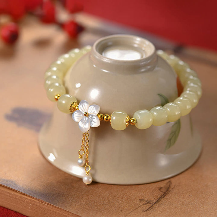 Buddha Stones 925スターリングシルバー天然和田翡翠幸運の花ブレスレット