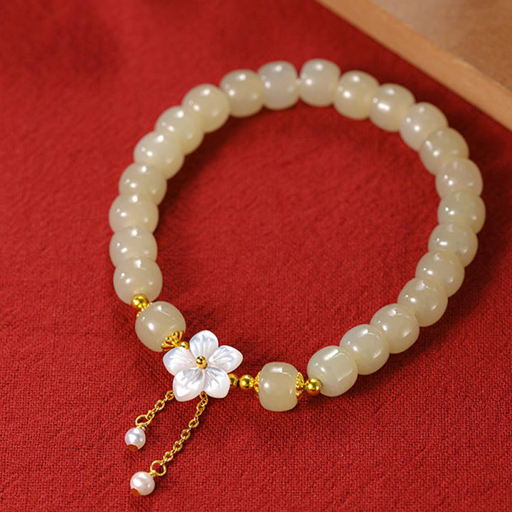 Buddha Stones 925スターリングシルバー天然和田翡翠幸運の花ブレスレット