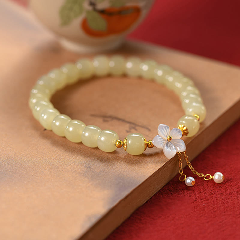 Buddha Stones 925スターリングシルバー天然和田翡翠幸運の花ブレスレット
