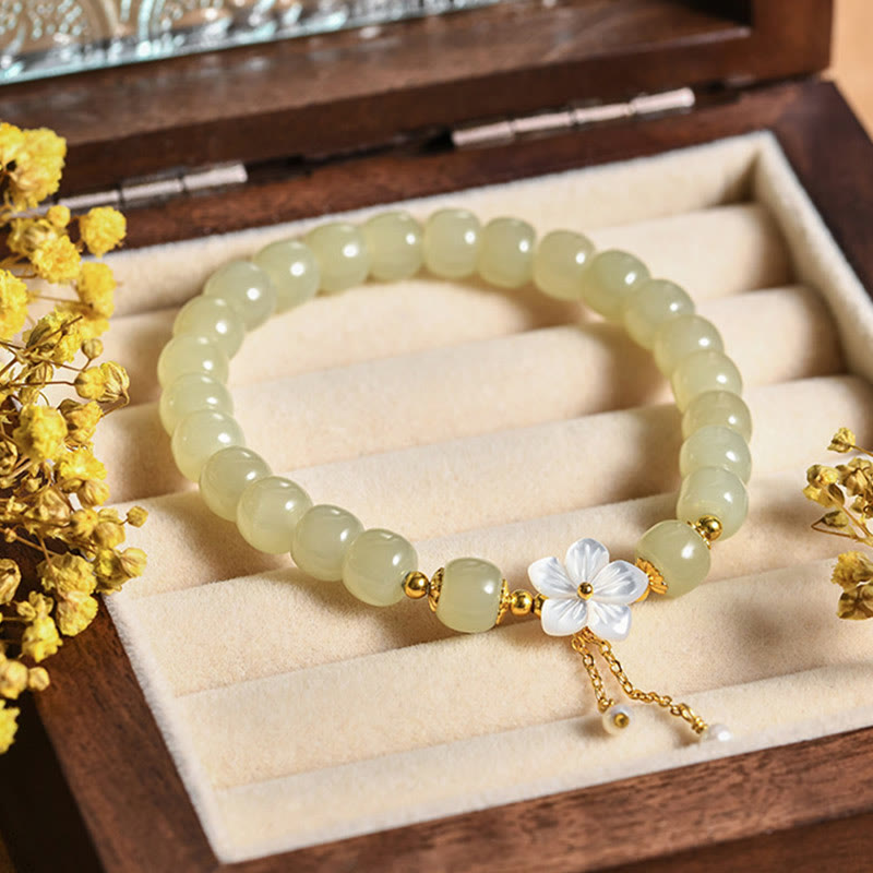 Buddha Stones 925スターリングシルバー天然和田翡翠幸運の花ブレスレット