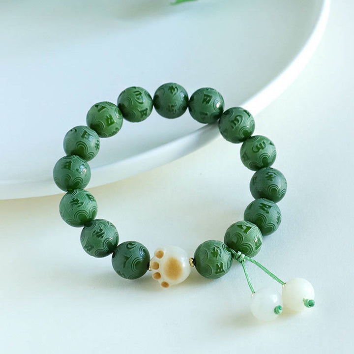 Buddha Stones菩提樹の種子オーム・マニ・パドメ・フム彫刻ハーモニーブレスレット